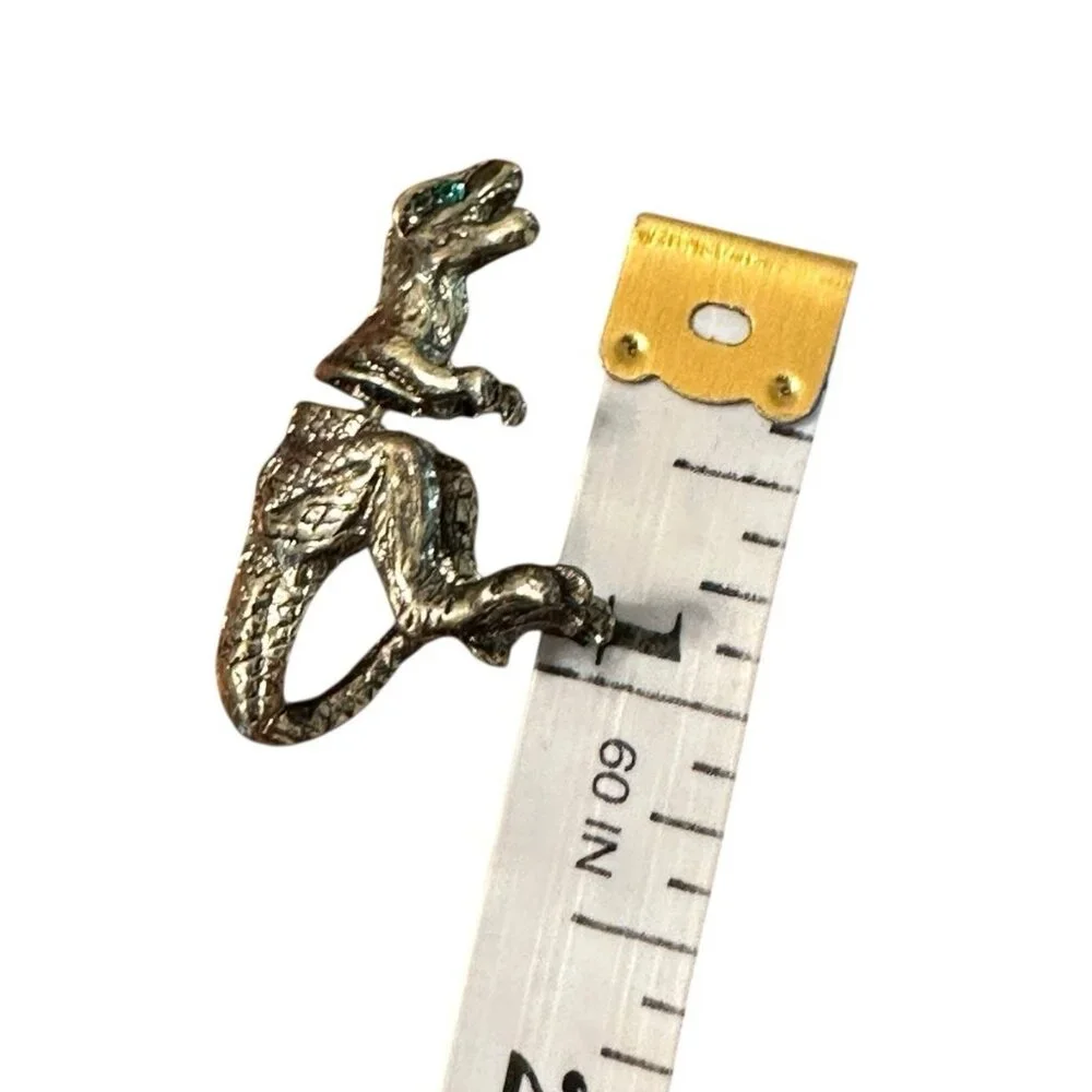 3D T Rex Dinosaur Earrings – Front & Back Gold Tone Stud Novelty Green Eyes 1 in